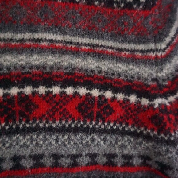 Vintage Newton Trading Red Black Knit 100% Shetland Wool Zip Cardigan Sweater L - Picture 11 of 11